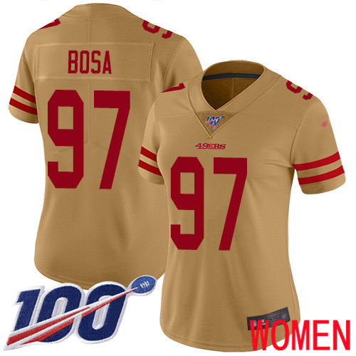 San Francisco 49ers Limited Gold Women Nick Bosa NFL Jersey 97 100th Season Vapor Untouchable Inverted Legend